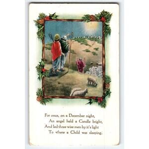 Vintage Whitnery Made Christmas Postcard Three Wise Men & Nativity Scene